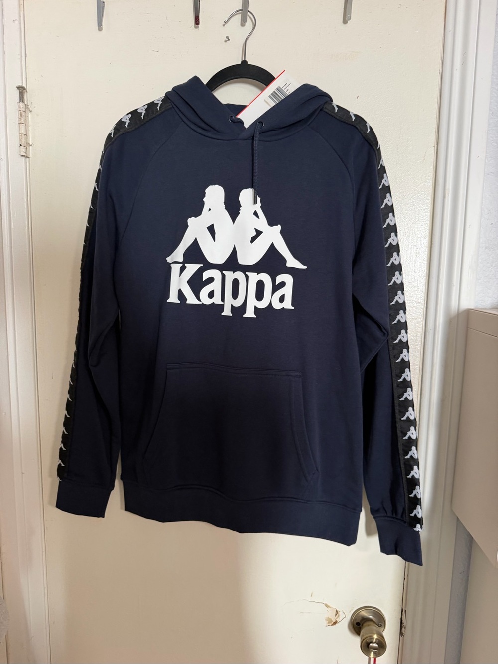 NWT Kappa Navy Blue Logo Tape Omini Big Logo Hoodie Size Large